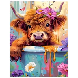 Diamond Art Kits for Adults - Highland Cattle Diamond Painting Kits Art for Adults,Diamond Art,Gem Art Kits for Home Wall Decor 12x16inch