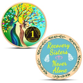 LParkin Recovery Sisters Coin, 1 Year Sobriety Coin, Tree of Life AA Coin, Sobriety Gifts for Women, Sober Anniversary Token, Alcoholics Anonymous Medallion