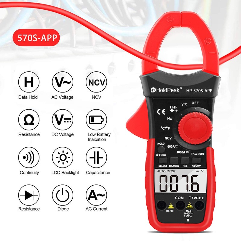 HOLDPEAK Digital Clamp Multimeter Connect with APP via Bluetooth HP-570S-APP