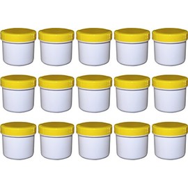 15 ointment containers, cream containers, flat ointment jar, 25 ml capacity, with yellow lid, made in Germany