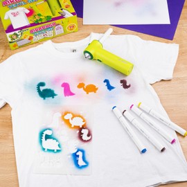 JOLLY Airbrush Textile Set, Includes 12 Textile Markers with Double Tip, 4 Stencils and 1 Sports Bag, Bright and Rich Colours, Machine Washable After Fixation, Textile Paint for Spraying