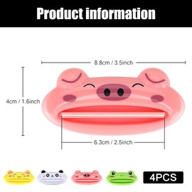 4 Pack Cute Cartoon Animal Toothpaste Tube Squeezer Clips for Bathroom