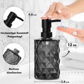 Gmisun Seifenspender Glas Schwarz, 2 Stück/330ml Moderne Spülmittelspender Küche, Nachfüllbarer Pumpspender aus Glas für Badezimmer mit Kunststoffpumpe, Handseifenspender, Flüssigseifenspender