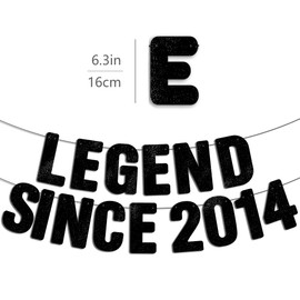 Pre-Strung Legend Since 2014 Black Glitter Banner, Happy 12th Birthday Decorations for Boy, 12 Year Old Anniversary Party Decor for Girl