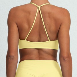 ABOCIW Sports Bras for Women Twist Front Padded Yoga Bra Low Medium Support Gym Bra Workout Crop Tank Tops 1 Lemon Yellow Medium