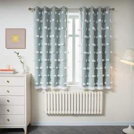 MYSKY HOME Kids Curtains for Boys Bedroom Room Darkening Grommet Double Layer Curtains for Son Room Decor 63 Inches Long White Pom Pom Sheer Blackout Curtains 2 Layers Aqua 52 x 63 Inch 2 Panels