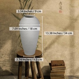 White Rustic Ceramic Vase Farmhouse Large Vase,13.4 Inch Vintage Floor Tall Vase Terracotta Vase Pottery Clay Rustic Vase for Home Decor Living Room Entryway Table Centerpieces,Housewarming Gifts