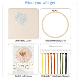 JSRQT Embroidery Starter Kits,Woman Pattern Stamped Cross Stitch Kit,Hand DIY Needlepoint Kit for Adults Beginners