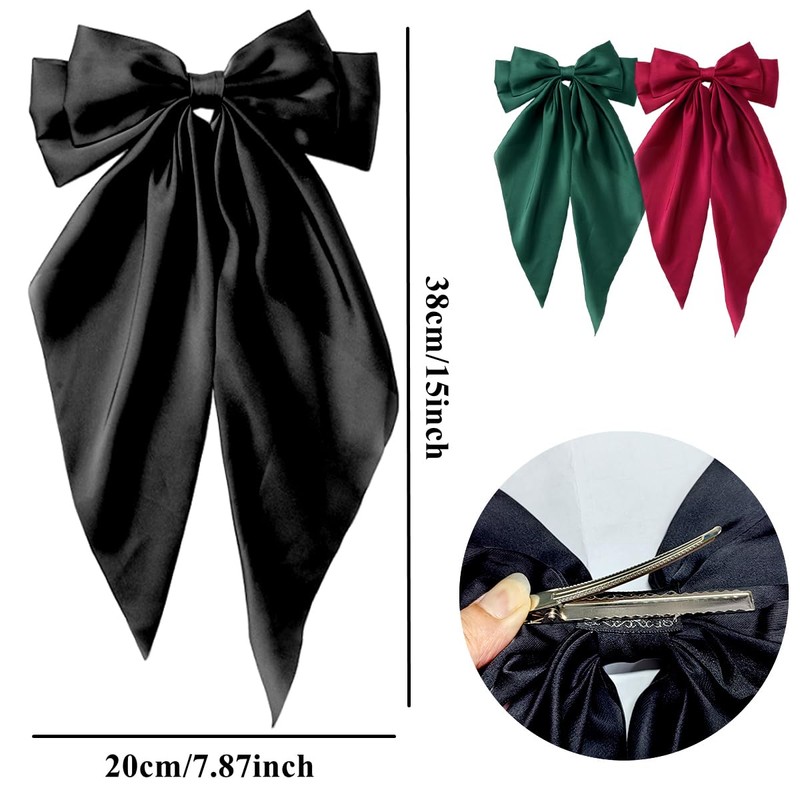 3 Pieces Silky Satin Hair Bows Ribbon Hair Barrettes Clip