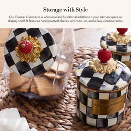 MACKENZIE-CHILDS Courtly Check Enamel Canister, Black-and-White Kitchen Storage Container with Lid, Mini