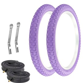 Pair of All Purple Bicycle PRO+ BMX Tires W/Heavy Duty Tubes & TIRE LEVERS in 20 X 2.125 COMP III Tread