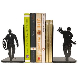 HeavenlyKraft Superheros Decorative Metal Bookend, Non Skid Book End, Book Stopper for Home/ Office Decor/ Shelves, 5.9 X 3.9 X 3.14 Inch Per Piece