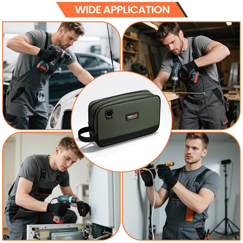 TUFFWORX Tool Bag, Dual Compartment Storage Pouch (Gray)