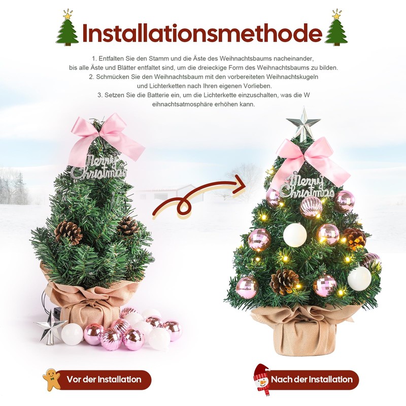 Mini Christmas Tree, Small Christmas Tree with LED Lighting, Artificial