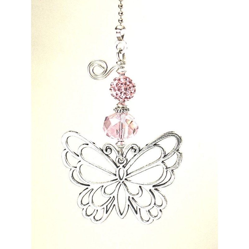 Beautiful Silver Butterfly with Pale Soft Pink Rhinestone and Faceted