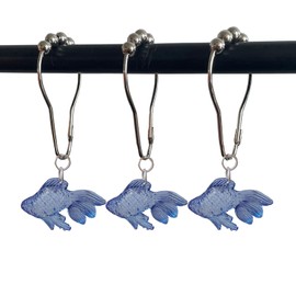 Fish Shower Curtain Hooks Rings Decorative Home Bathroom,Rustproof Metal Ocean Animal Theme Shower Curtain12PCS Hangers for Bathroom Rod (Yellow)