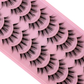 Clear Band 10 Pairs False Eyelashes, 3D Fluffy Strip Eyelashes, D Curl Lash Strip, Natural Wispies, Fluffy Eyelashes for Wispy Fake Eyelashes, Faux Eyelashes, Natural Look (DAXM03)