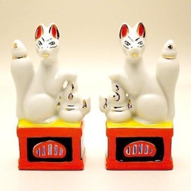 j-pure hitomi Made in Japan Inari Shinto Shrine Sacred Foxes Pair Miniature H3.54 Ceramic from Japan