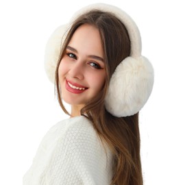 LA CARRIE Unisex Winter Foldable Earmuffs Plush Faux Fur Ear Muffs Outdoor Cold Weather Ear Warmers for Women and Men(White)