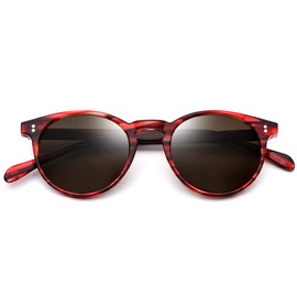 HEPIDEM Acetate Vintage Round Polarized Sunglasses for Women UV Protection (T9113 Red Leopard Frame Tea Lens), Leopard