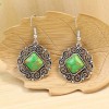 Boho Style Inlaid Green Square Gemstone Necklace & Earrings Jewelry