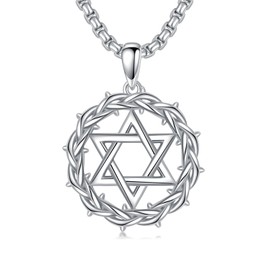 PELOVNY Crown of Thorns Necklace 925 Sterling Silver Star of David Pendant Jesus Jewelry for Fathers Day Anniversary Birthday Christmas Gifts Men Women