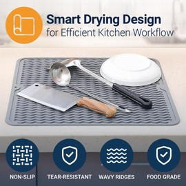 Silicone Dish Drying Mat, Multi-Use Dish Drying Mats For Kitchen Counter, Drying Matt Kitchen Counter, Multi-Use Dish Mat Drying Kitchen Mat, 16 x 12 Inches Drying Mat by Linda’s Essentials, Gray