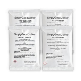 Simply Good Coffee Descaler and Cleaner. Coffee and Espresso Machine Descaling Cleaning Bundle. Phosphate-Free Stain Remover, Natural Coffee Maker Cleaning Product. 4 Packs