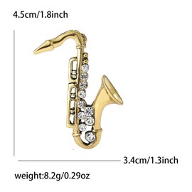 Cute Small Saxophone Instruments Rhinestones Brooch Lapel Pins for Women Men Girls Vintage Dainty Musical Pin Dress Suit Shirt Scarf Jackets Hat Bag Brooches Musician Clothes Accessories Jewelry Gifts (Gold)