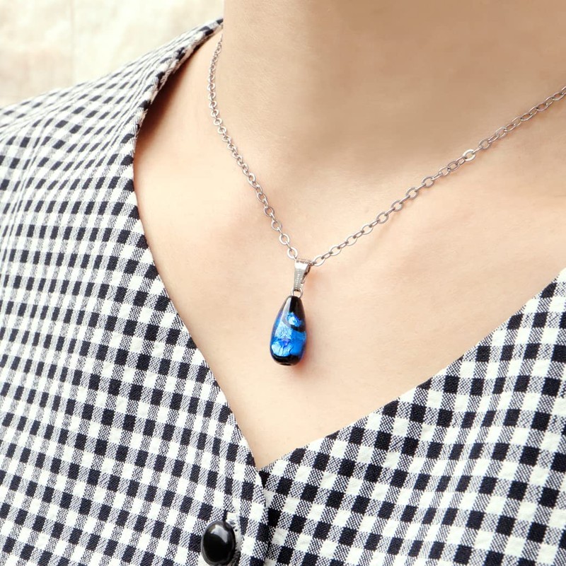 Gold Stone Firefly Glass Necklace, Blue, Drop, Pendant, Okinawa, Dragonfly,