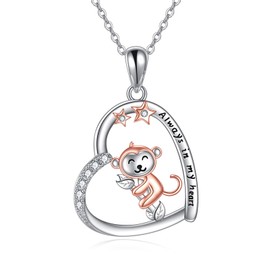 YAFEINI Monkey Necklaces for Women Sterling Silver Monkey Jewelry Animal Heart Pendant Gifts for Women