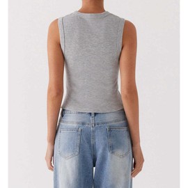 Women's Button Down Tank Top Sleeveless Ribbed Knit Cropped Vest Solid Color Summer Casual Tops(US, Alpha, Large, Regular, Regular, Gray)