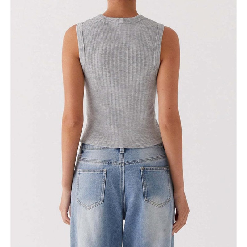 Women's Button Down Tank Top Sleeveless Ribbed Knit Cropped Vest