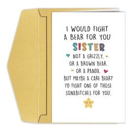 Funny Birthday Card for Sister, Humorous Sister Birthday Card, Sis Bday Greeting Card, I Would Fight A Bear for You Card