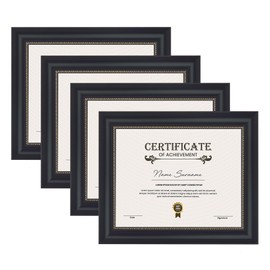 JackMa Diploma Frame | Certificate Frame with HD Tempered Glass, Display 8.5 x 11, Tabletop & Wall mount (Set of 4), 8.5 by 11 black diploma frame