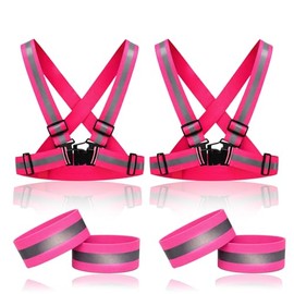 6 Pieces High Visibility Vest, High Visibility Vest Jogging, Rose Reflective Vest, 2 High Visibility Vests and 4 Bracelets, Can Be Used On Many Occasions