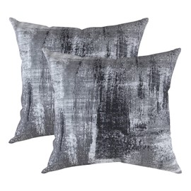 TreeWool Decorative Cushion Cover (60 x 60 cm, Black) Brush Art Design 100% Cotton (Pack of 2)