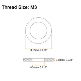 sourcing map 100Pcs M3 Flat Washer, 304 Stainless steel 3mm ID x 15mm OD x 0.8mm Thick for Bolt Screw, Factories Repair, Kitchens, Shops, and Outdoor Construction, Silvery