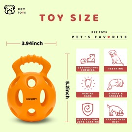 Durable Dog Puzzle Toy, Interactive Rubber Ball for Chewing, Treat Dispensing, Slow Feeding, Tug of War, IQ Training, Kettlebell-Inspired Design, Suitable for Medium to Large Dogs, 3.94"x5.2" (2-Pack)