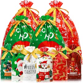 34Pcs Christmas Gift Bags Assorted Sizes, Christmas Drawstring Gift Bags Bulk fo