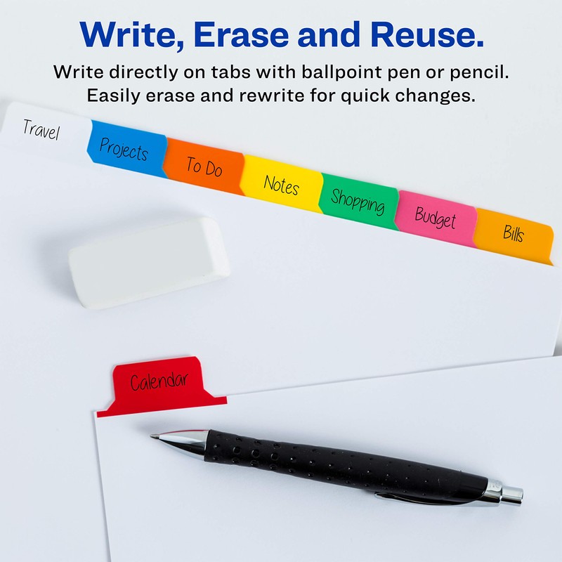 Avery 8-Tab Binder Dividers, Write & Erase Multicolor Big Tabs,
