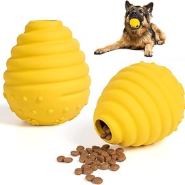 Dog Chew Toy Honeycomb Interactive Dog Educational Toy Natural Rubber Durable Puppy Slow Feeding Toy - Color: Yellow