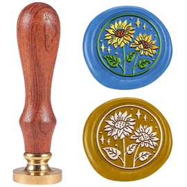 DELORIGIN Sunflower Realistic 1" Wax Seal Stamp Retro Sealing Stamps Removable Brass Head Seal Stamp with Wooden Handle Sealing Wax Stamp for Envelope Greeting Letter Invitations Gift Wrapping Decor