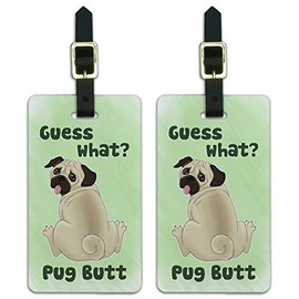 Guess What? Pug Butt Luggage ID Tags Suitcase Carry-On Cards - Set of 2
