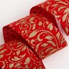 Hessian Christmas Ribbon Red Gold Lurex Leaf Scroll 38mm x