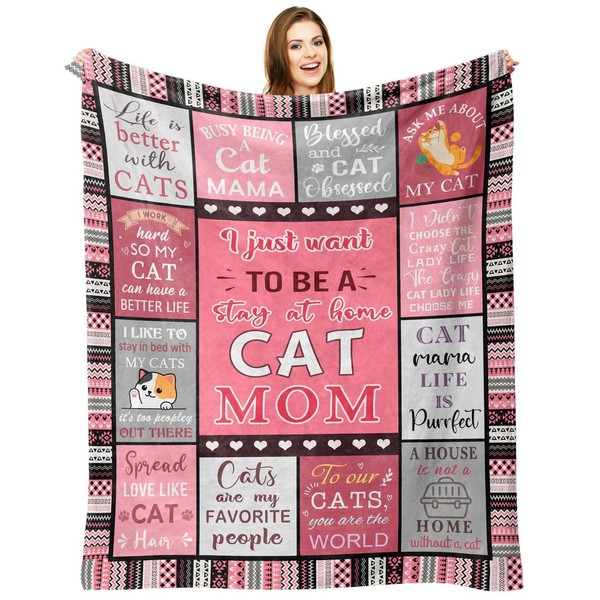 Alwodici Cat Mum Blanket Cats Themed Gifts for Women 150x130cm