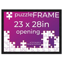 Poster Palooza 23x28 Jigsaw Puzzle Frame Kit - Kit Includes Puzzle Glue Sheets, Black Wood Puzzle Frame, UV Acrylic, Backing, Hanging Hardware