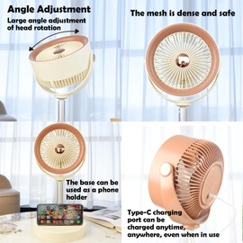 Portable Rechargeable Standing Fan 7.1" , USB Desk Fan & Portable Pedestal Fan For Travel, Small Floor Stand Up Fan For Sleeping, Height Adjustable, 3 Speed, For Home Bedroom Camping Traveling (White)