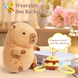 Acgtrick Cute Capybara Plush Soft Kawaii Capybara Plush Doll Pillow with Bee Backpack Capybara Stuffed Aniamls for Girls Kids Adults Birthdays Valentines Gift 12 inch