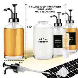 Spaceneat Coffee Syrup Dispenser for Coffee Bar - Coffee Syrup Pump Dispenser - Coffee Syrup Bottles for Coffee Bar Accessories with Coffee Syrup Labels - Glass Syrup Dispenser Bottle - Black, 4-Pack